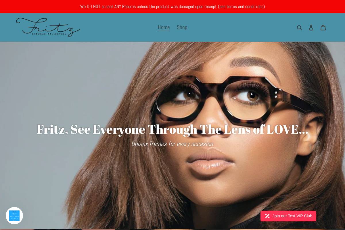 fritzeyewear.com homepage screenshot