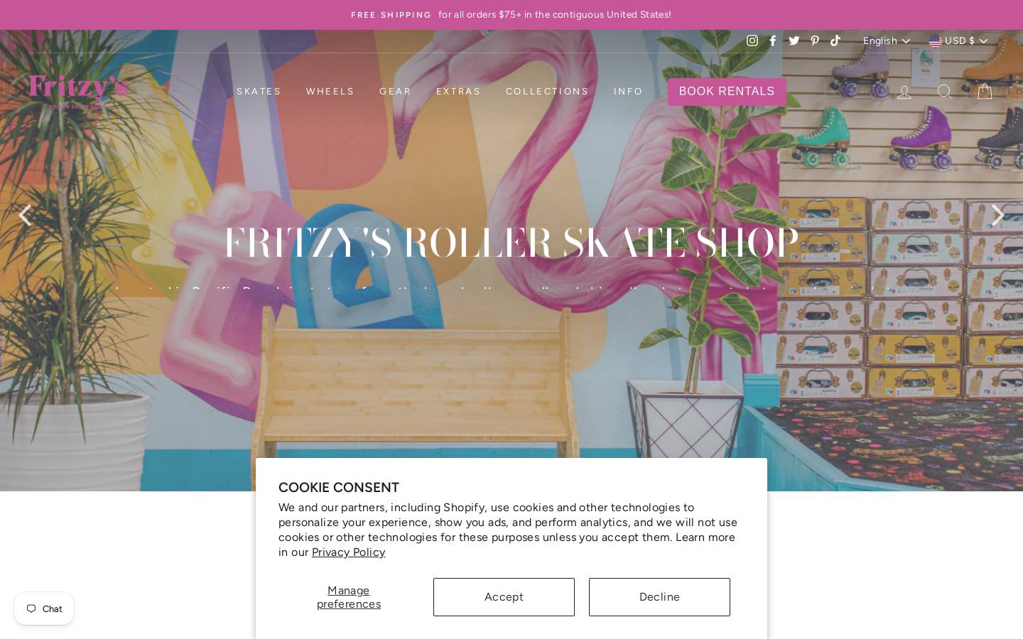 fritzysrollerskateshop.com homepage screenshot
