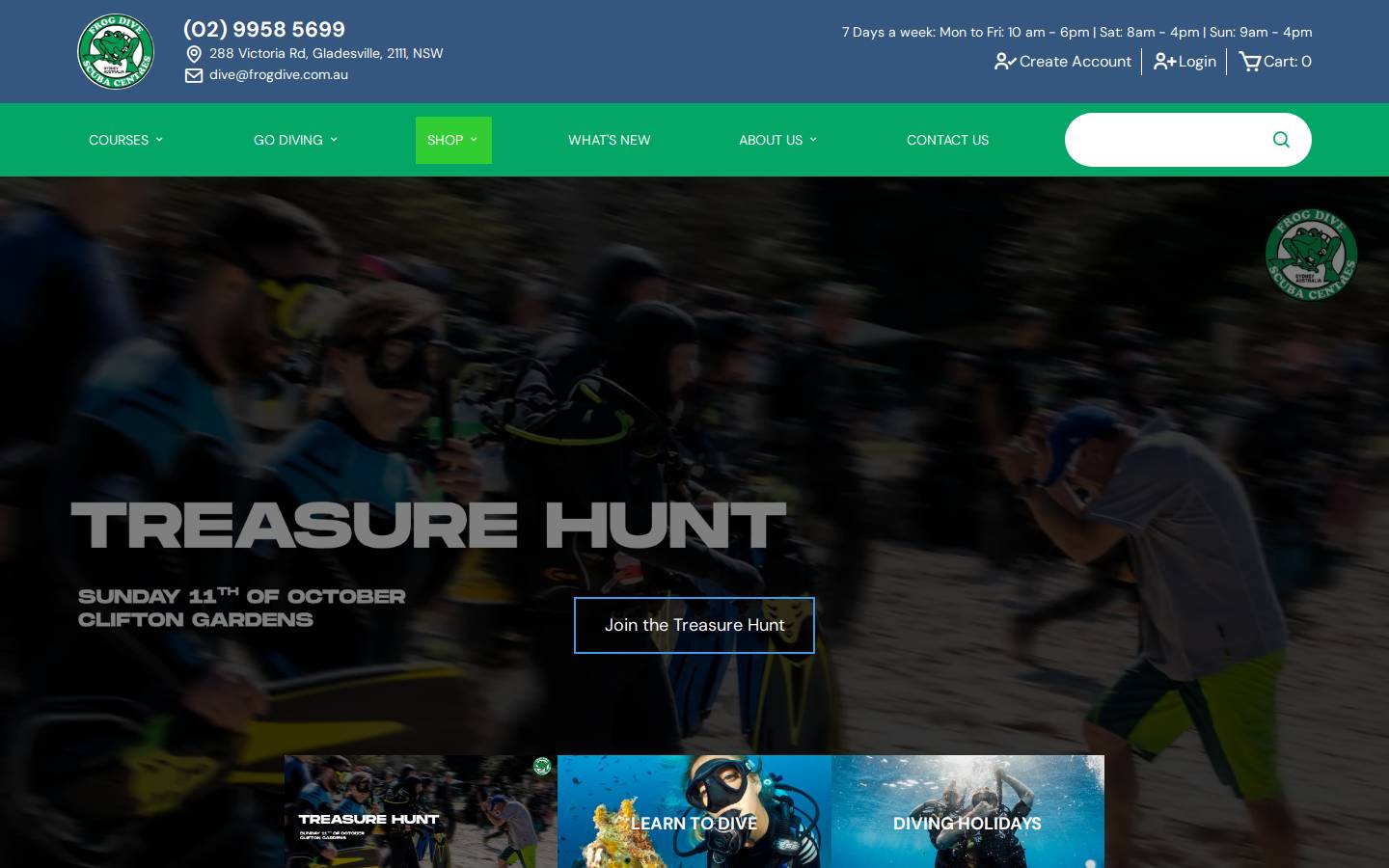 frogdive.com.au homepage screenshot
