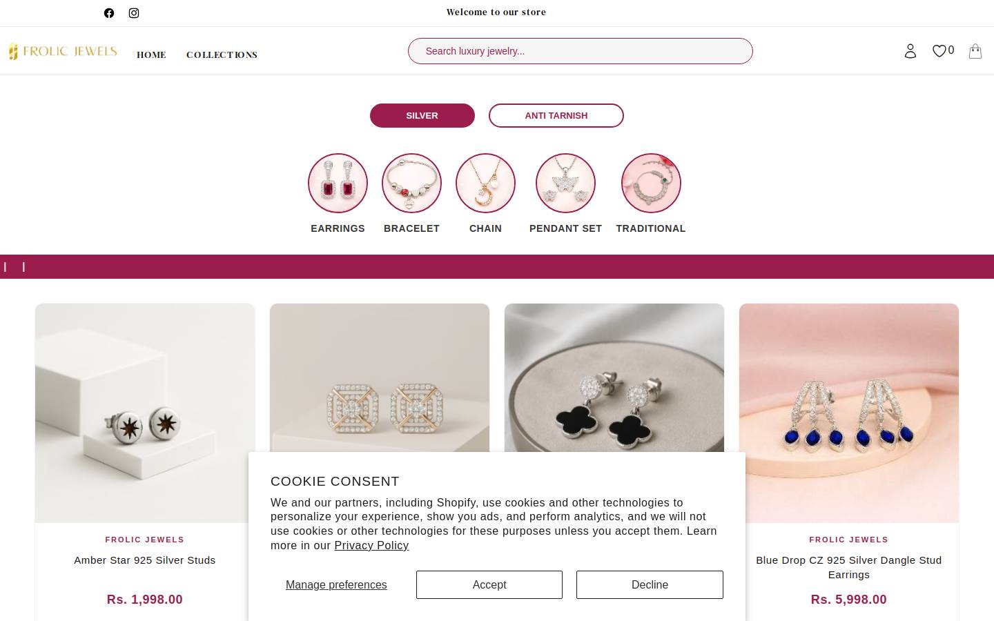 frolicjewels.com homepage screenshot