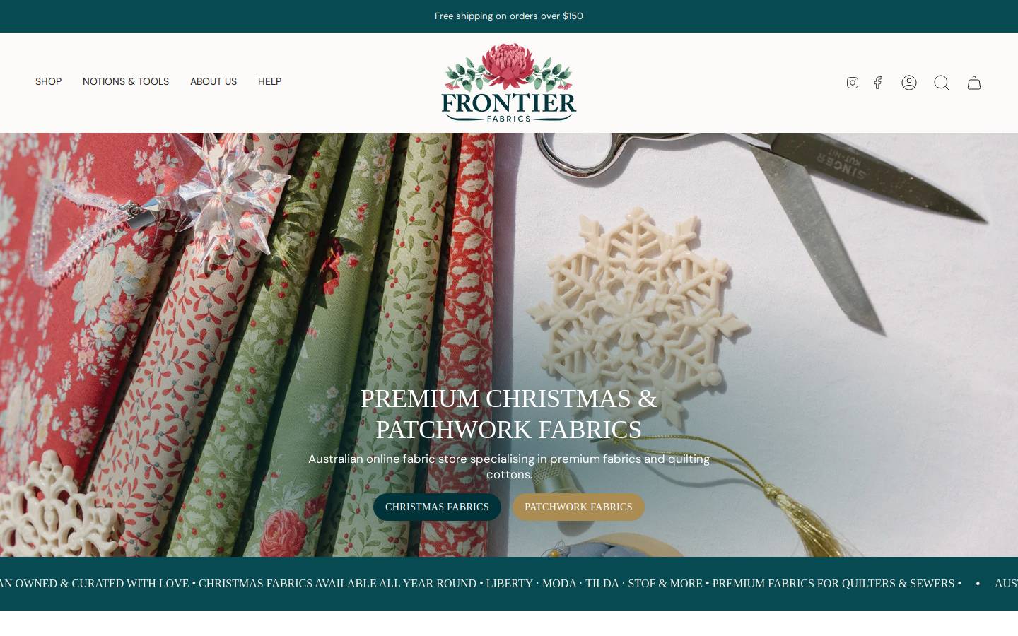 frontierfabrics.com.au homepage screenshot