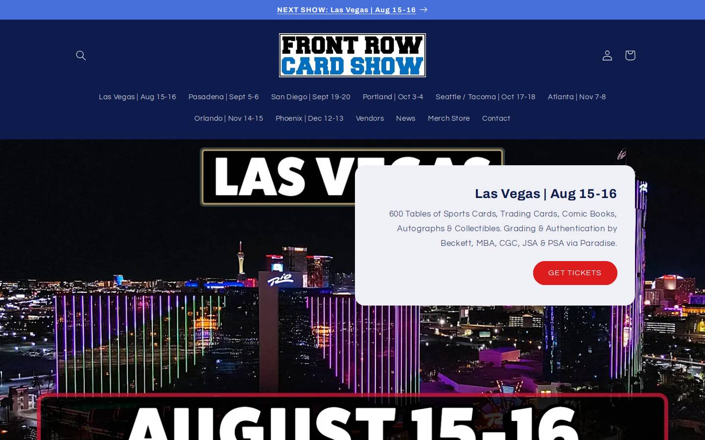 frontrowcardshow.com homepage screenshot