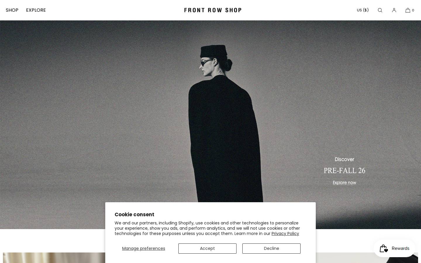 FRONTROWSHOP.COM homepage screenshot