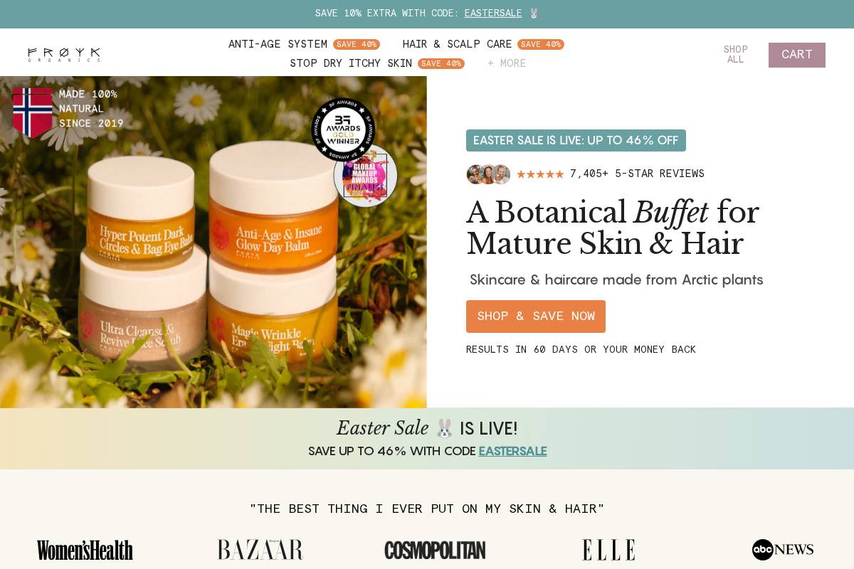 Froya Organics homepage screenshot