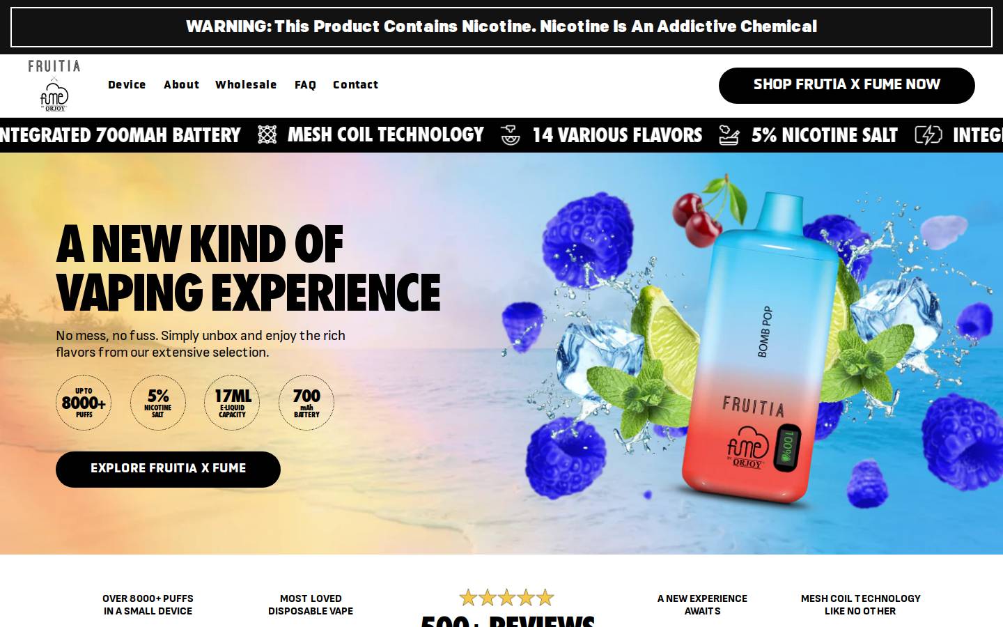 fruitiaxfumevapors.com homepage screenshot