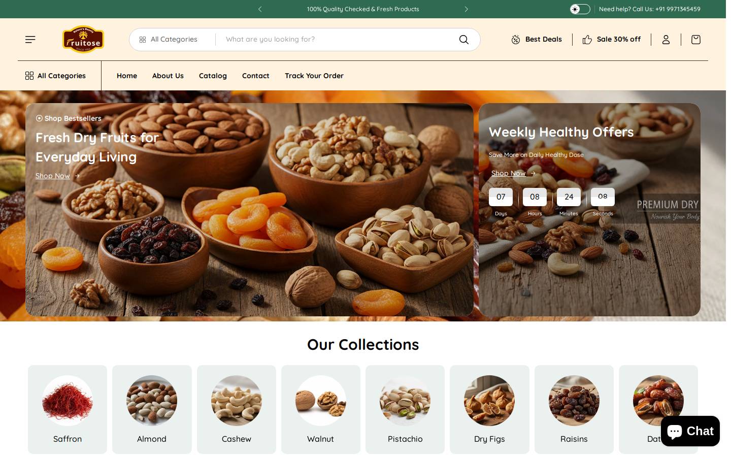 fruitose.in homepage screenshot