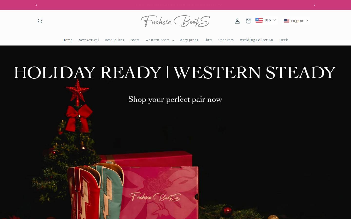 fuchsiaboots.com homepage screenshot