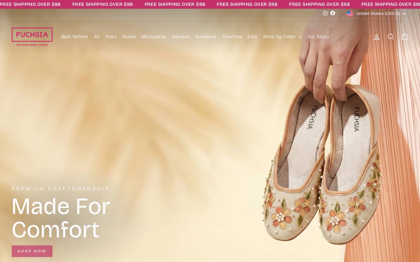 Fuchsia Shoes homepage screenshot