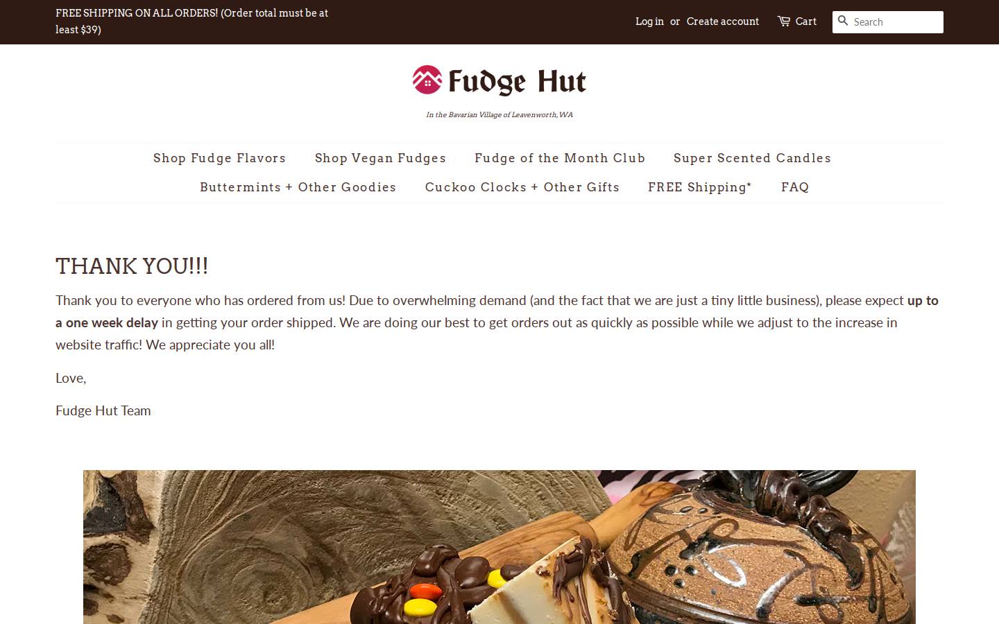 fudgehut.com homepage screenshot