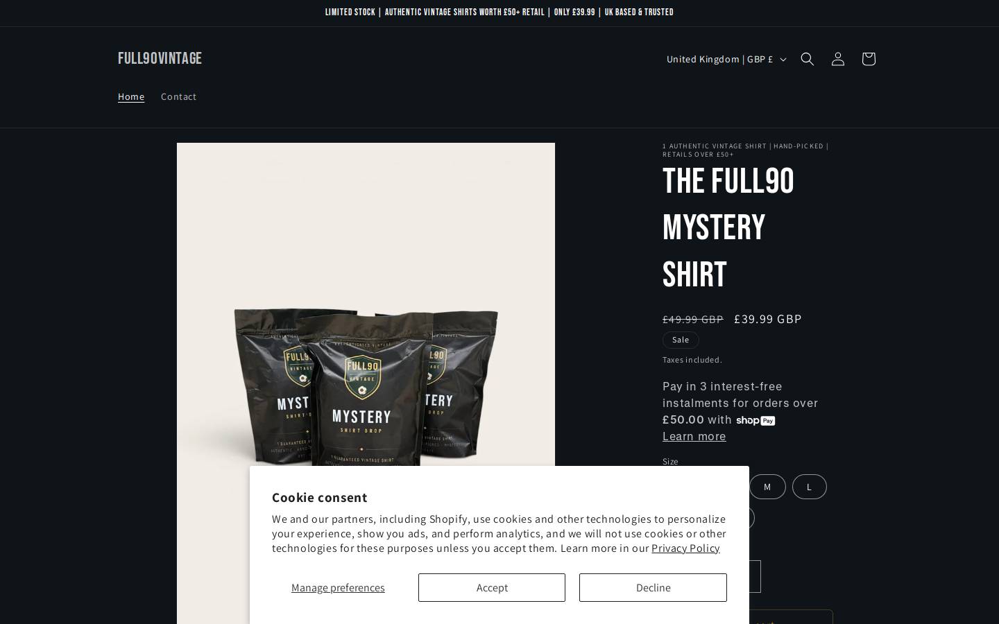 full90mysteryshirts.com homepage screenshot