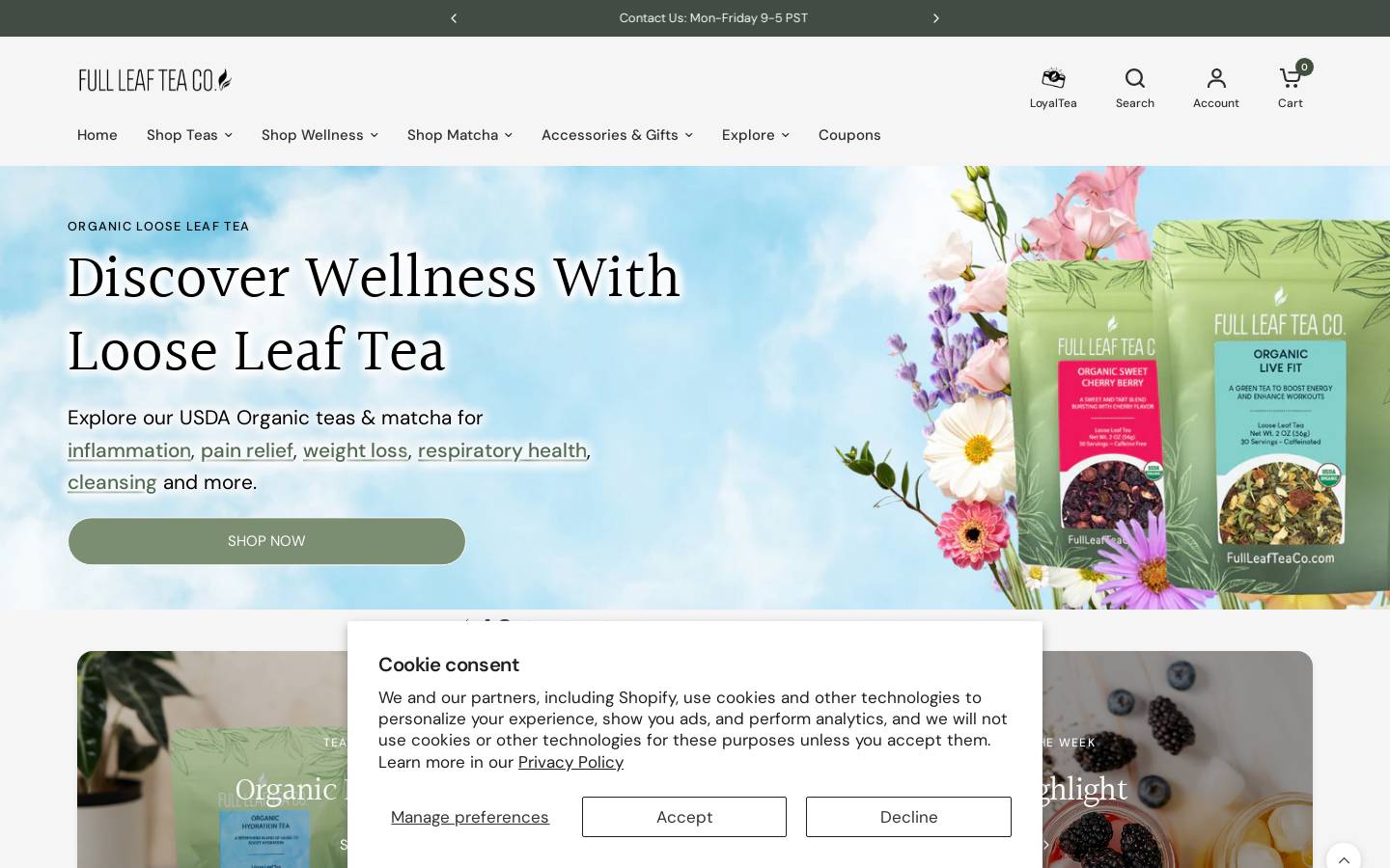 fullleafteacompany.com homepage screenshot