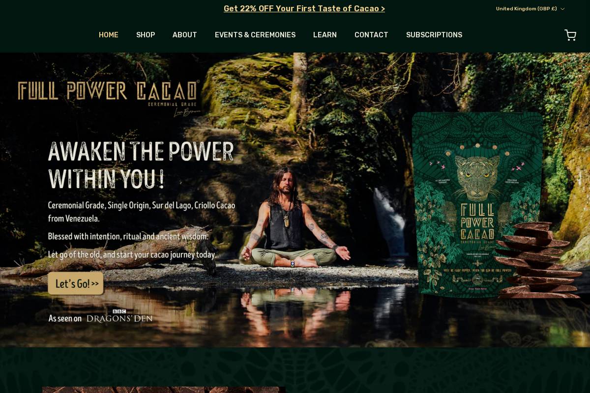 Full Power Cacao homepage screenshot