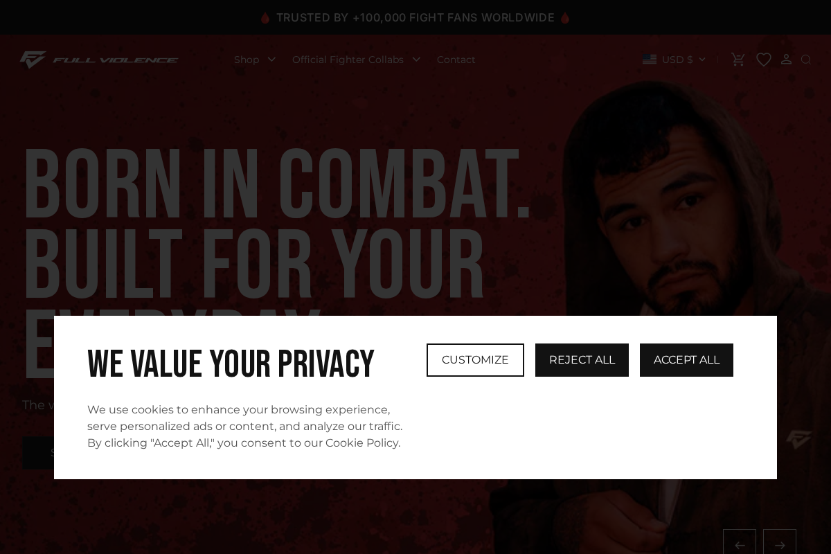 FULL VIOLENCE STORE homepage screenshot