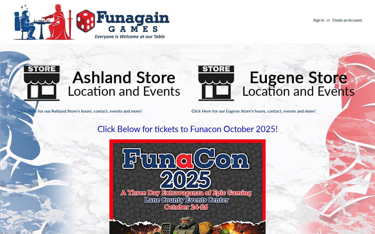 Funagain Games homepage screenshot