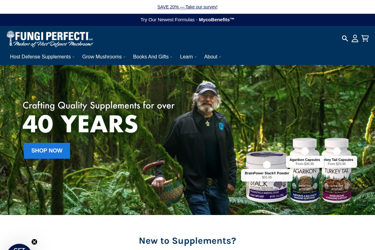 Fungi Perfecti homepage screenshot