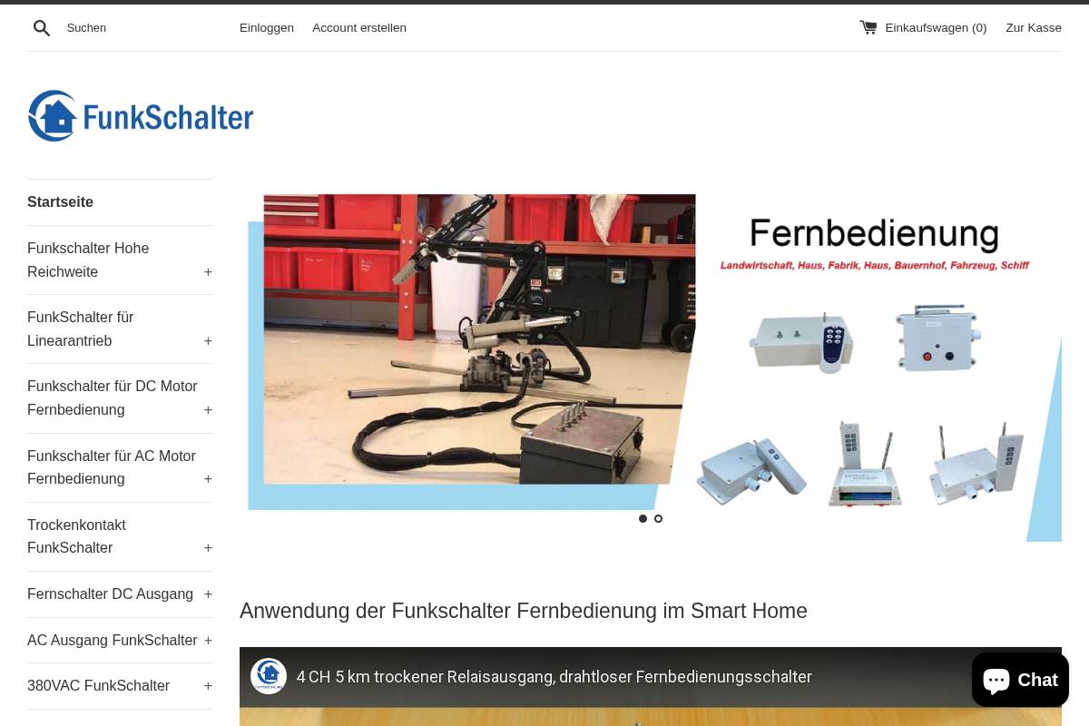 FunkSchalter Set Onlineshop homepage screenshot