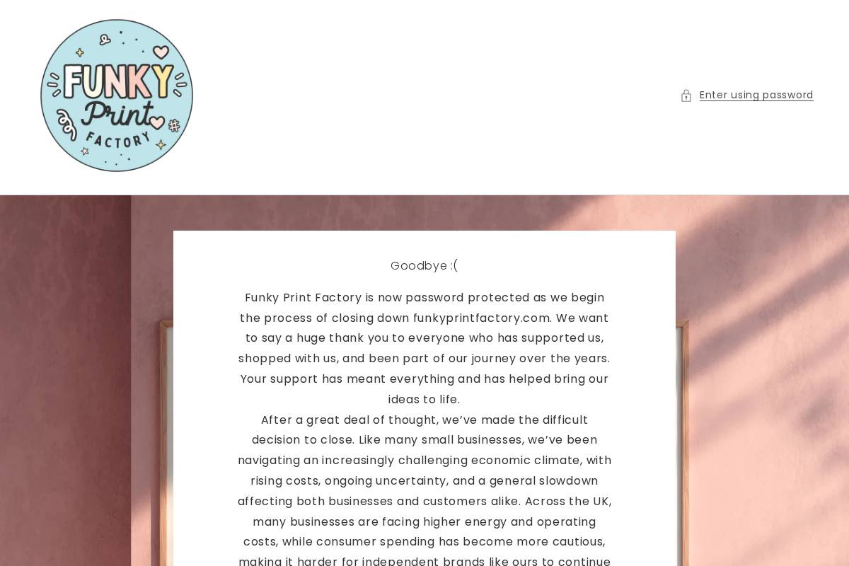 funkyprintfactory.com homepage screenshot