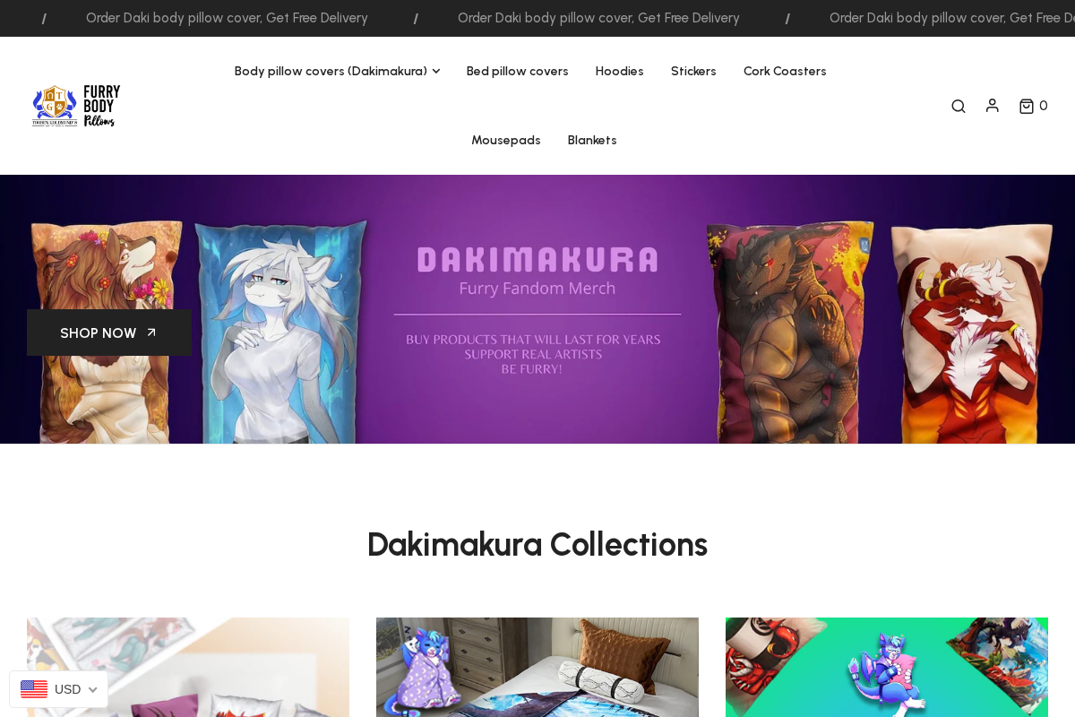 Buy Furry Dakimakura homepage screenshot