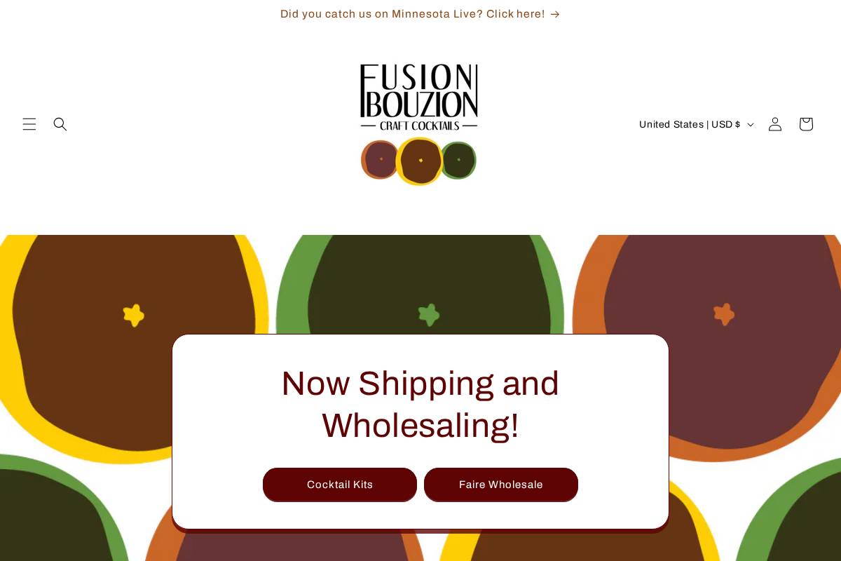 fusionbouzioncraftcocktails.com homepage screenshot