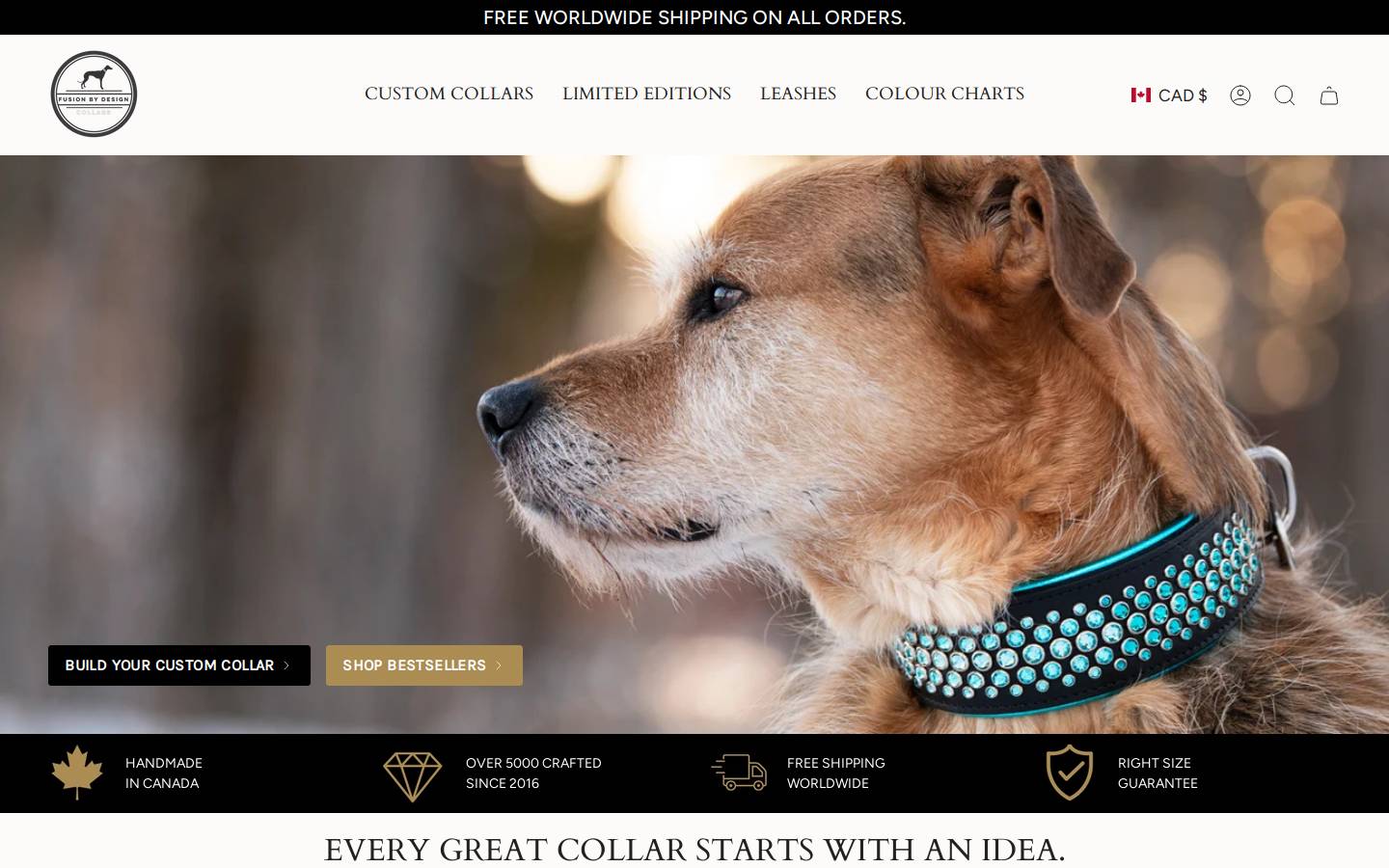 fusionbydesigncollars.com homepage screenshot