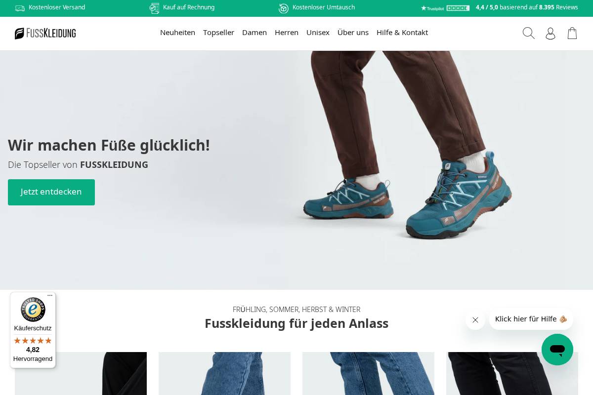 Fusskleidung homepage screenshot
