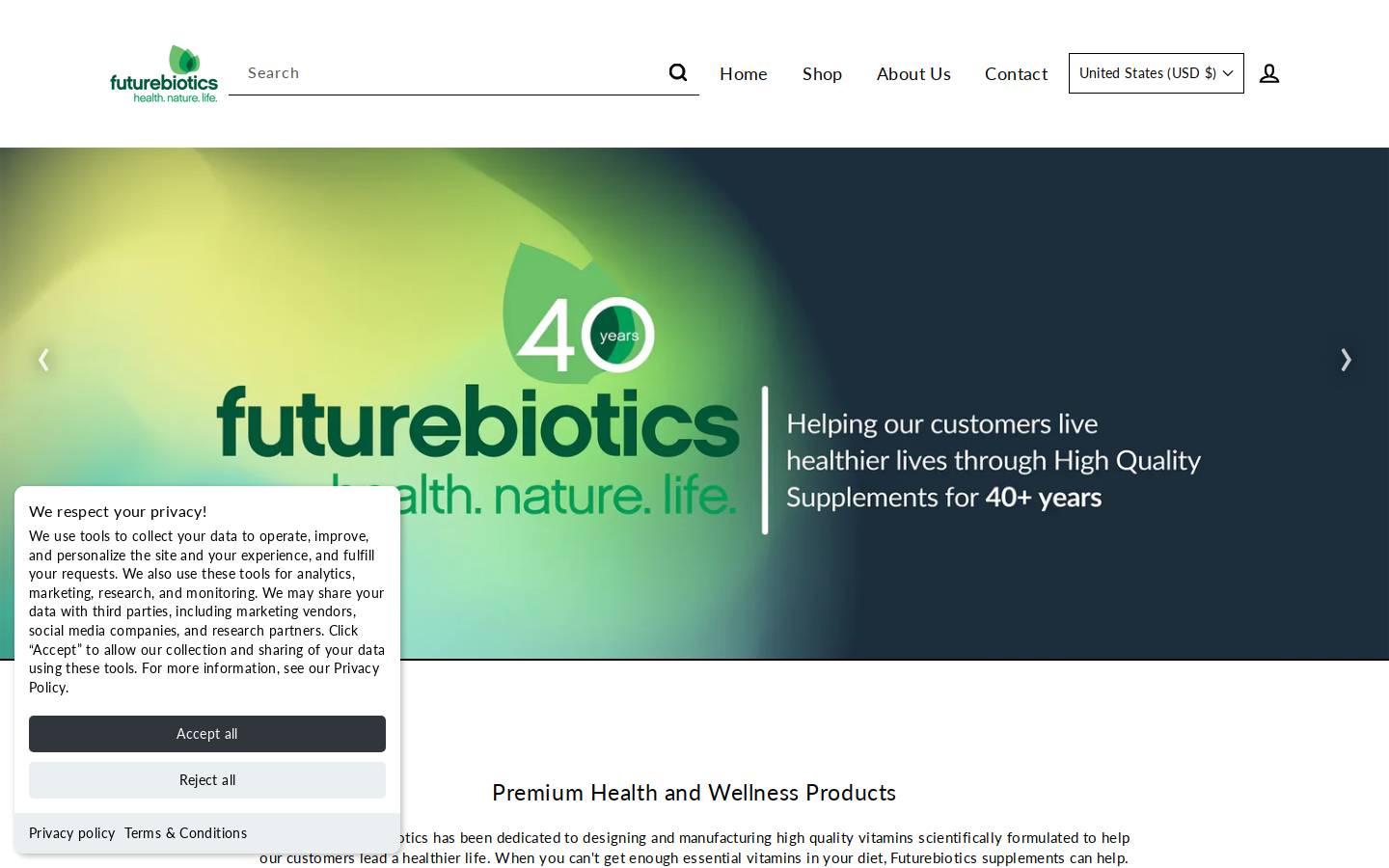 Futurebiotics! homepage screenshot