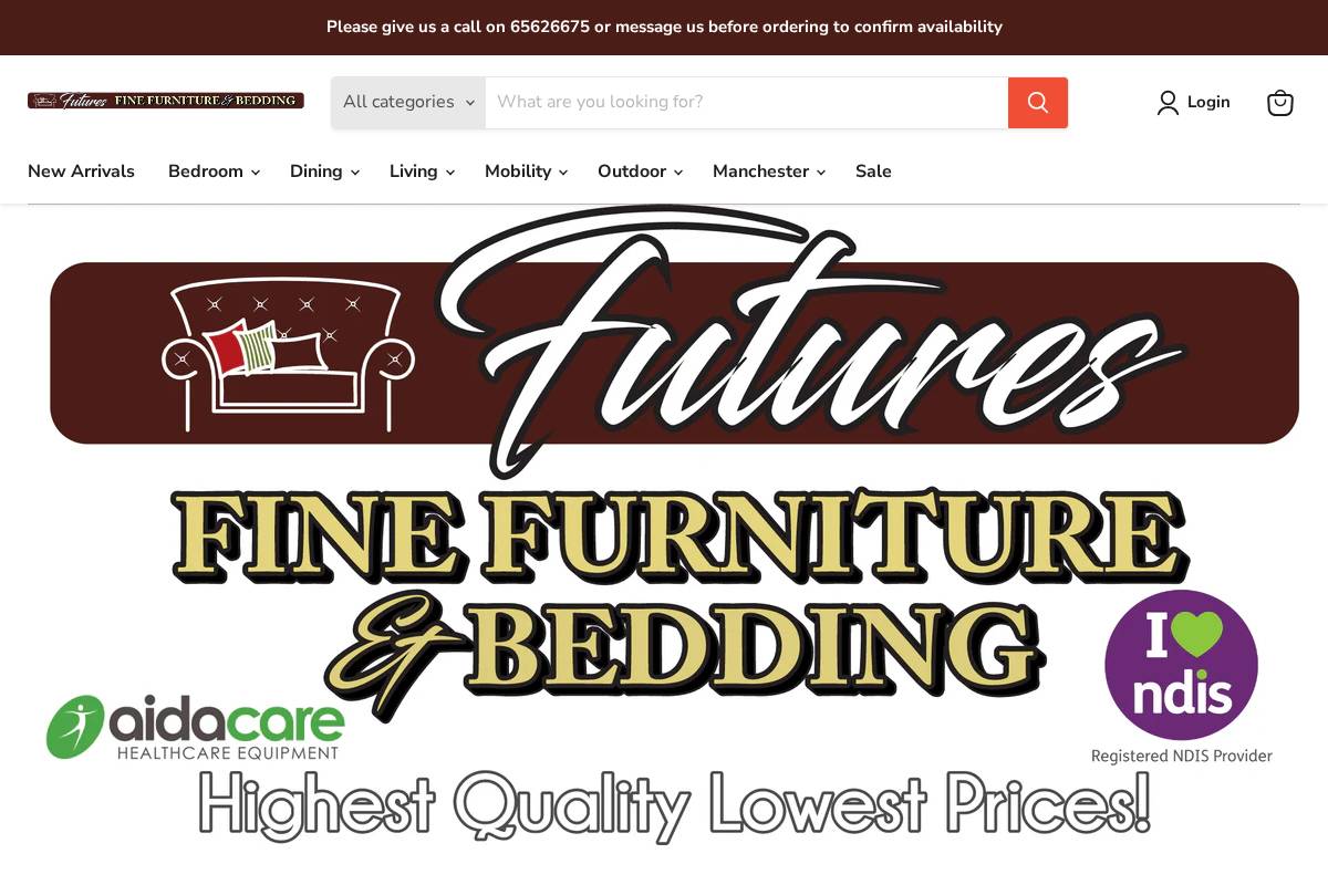 futuresfinefurnitureandbedding.com homepage screenshot