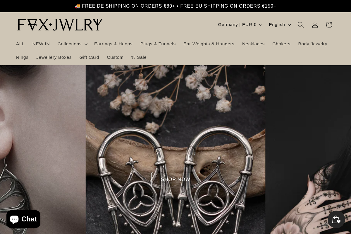 Fux Jewellery homepage screenshot