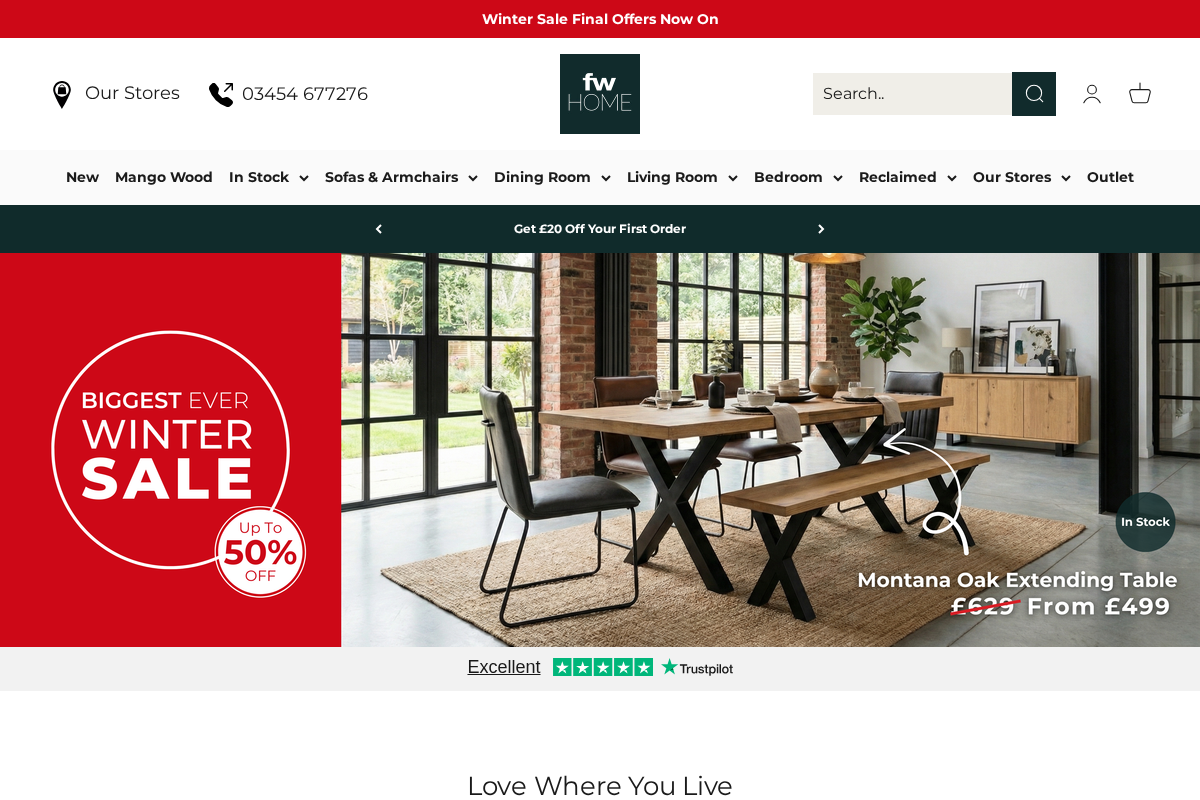 FW Homestores homepage screenshot