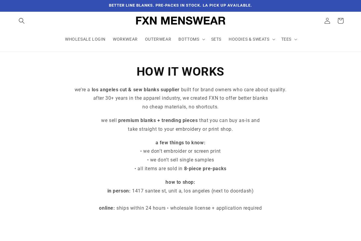 fxnmenswear.com homepage screenshot
