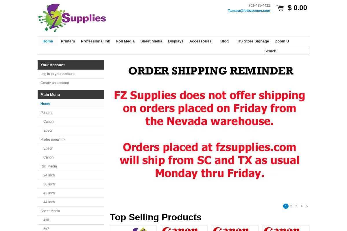fzsupplies.com homepage screenshot