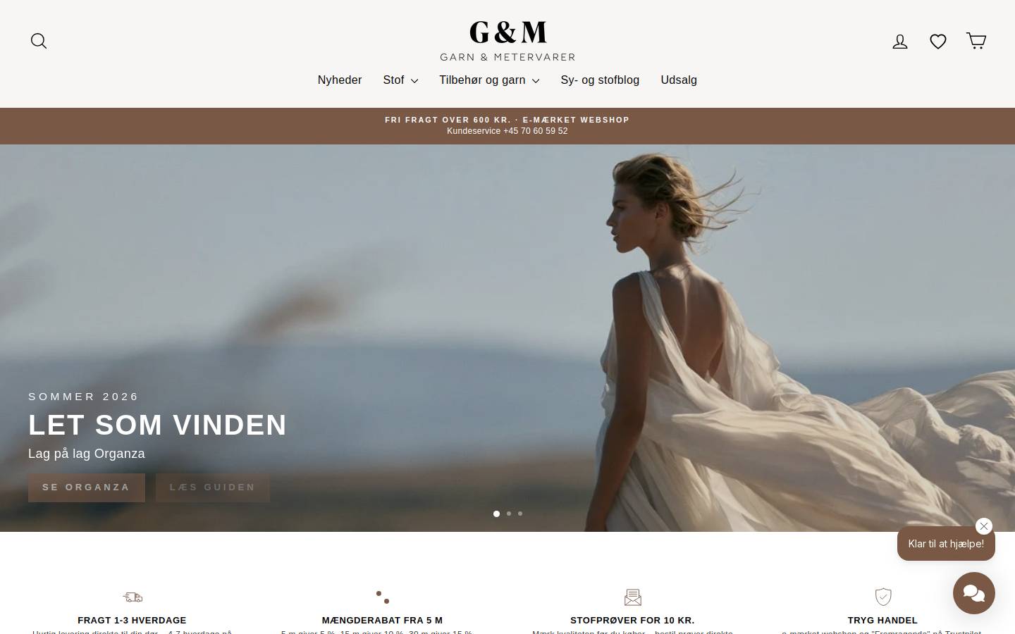 Garn & Metervarer homepage screenshot