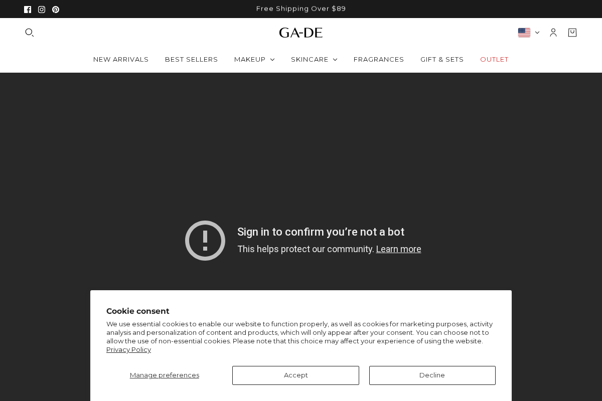 GA-DE Cosmetics homepage screenshot