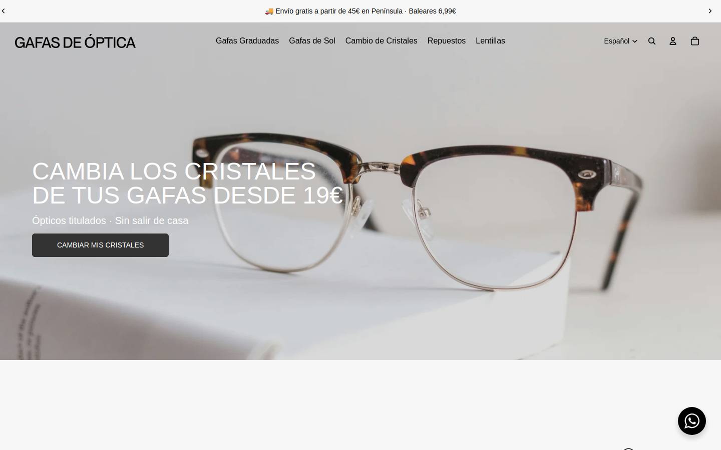 Gafas de Óptica homepage screenshot