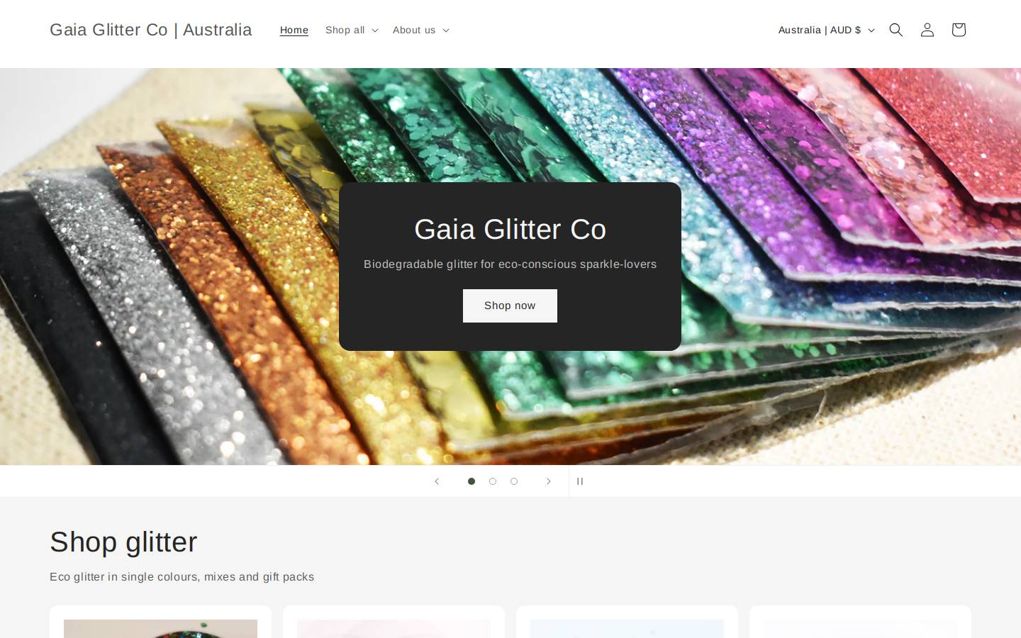 gaiaglitter.com.au homepage screenshot