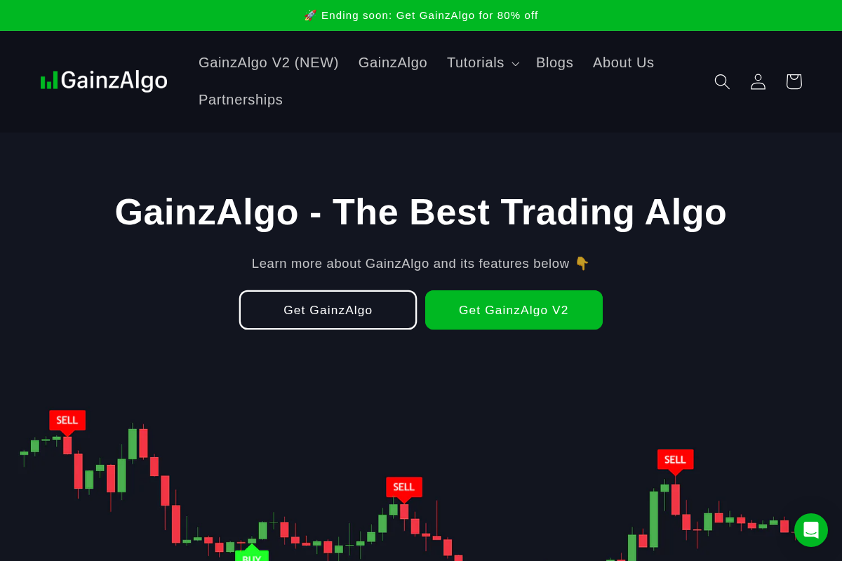 GainzAlgo homepage screenshot