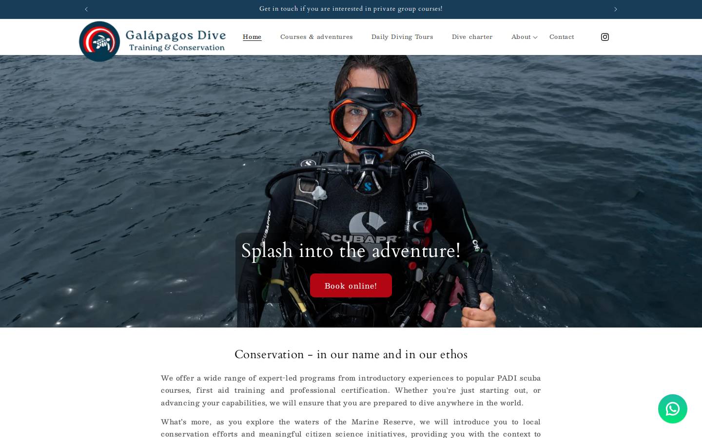galapagosdivetraining.com homepage screenshot