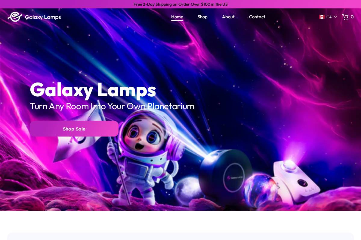 Galaxylamps homepage screenshot