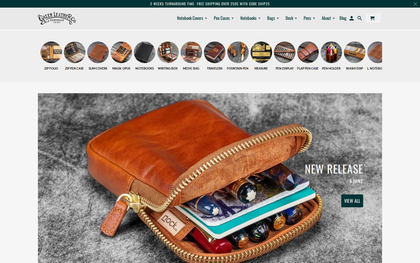 GalenLeather homepage screenshot