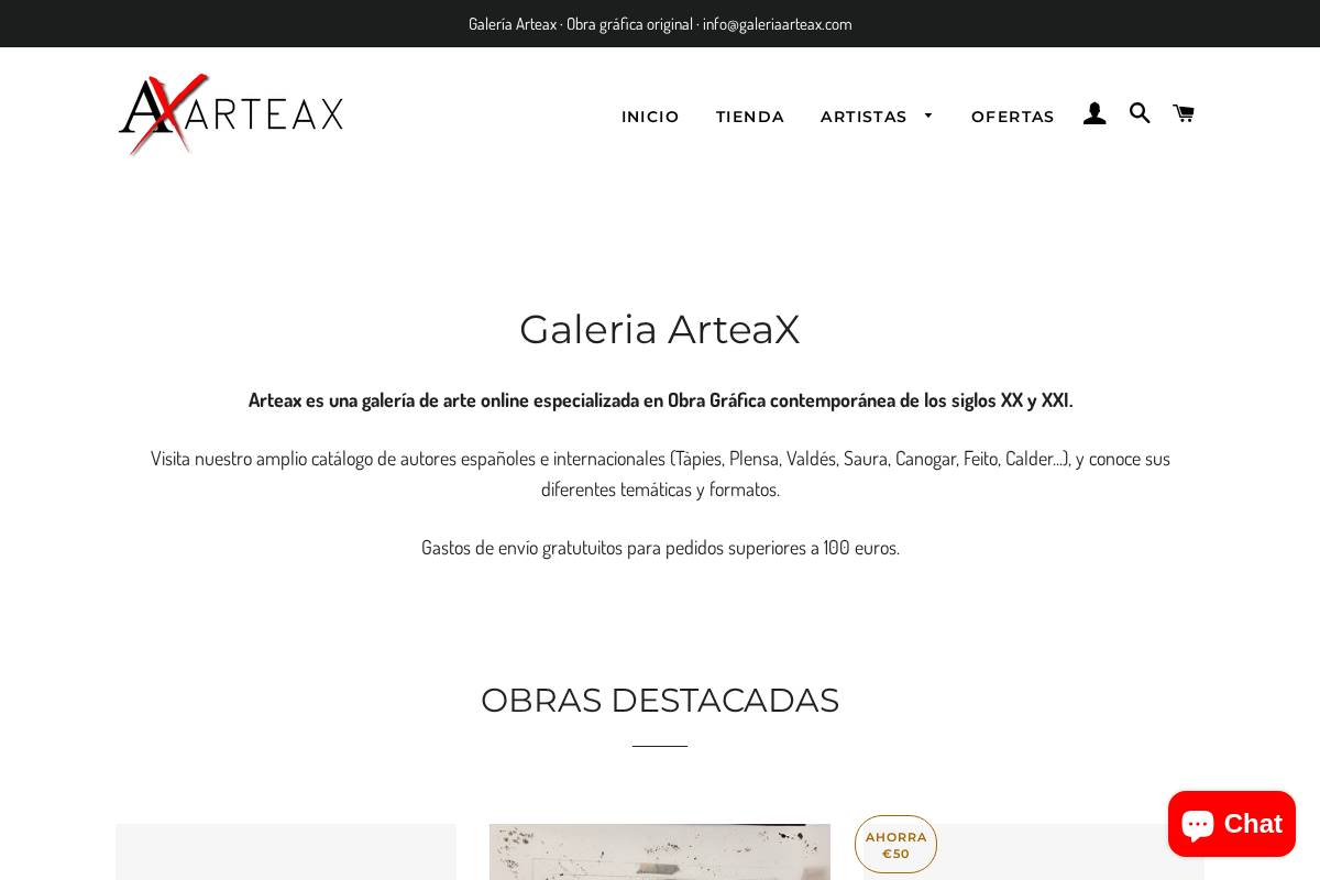 Galería Arteax homepage screenshot