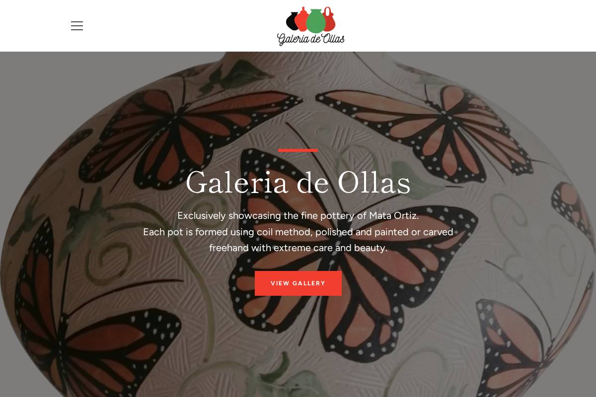 galeriadeollas.com homepage screenshot