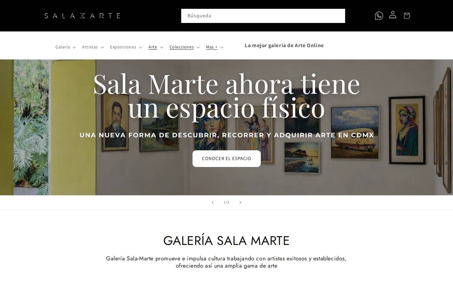 galeriasalamarte.com homepage screenshot