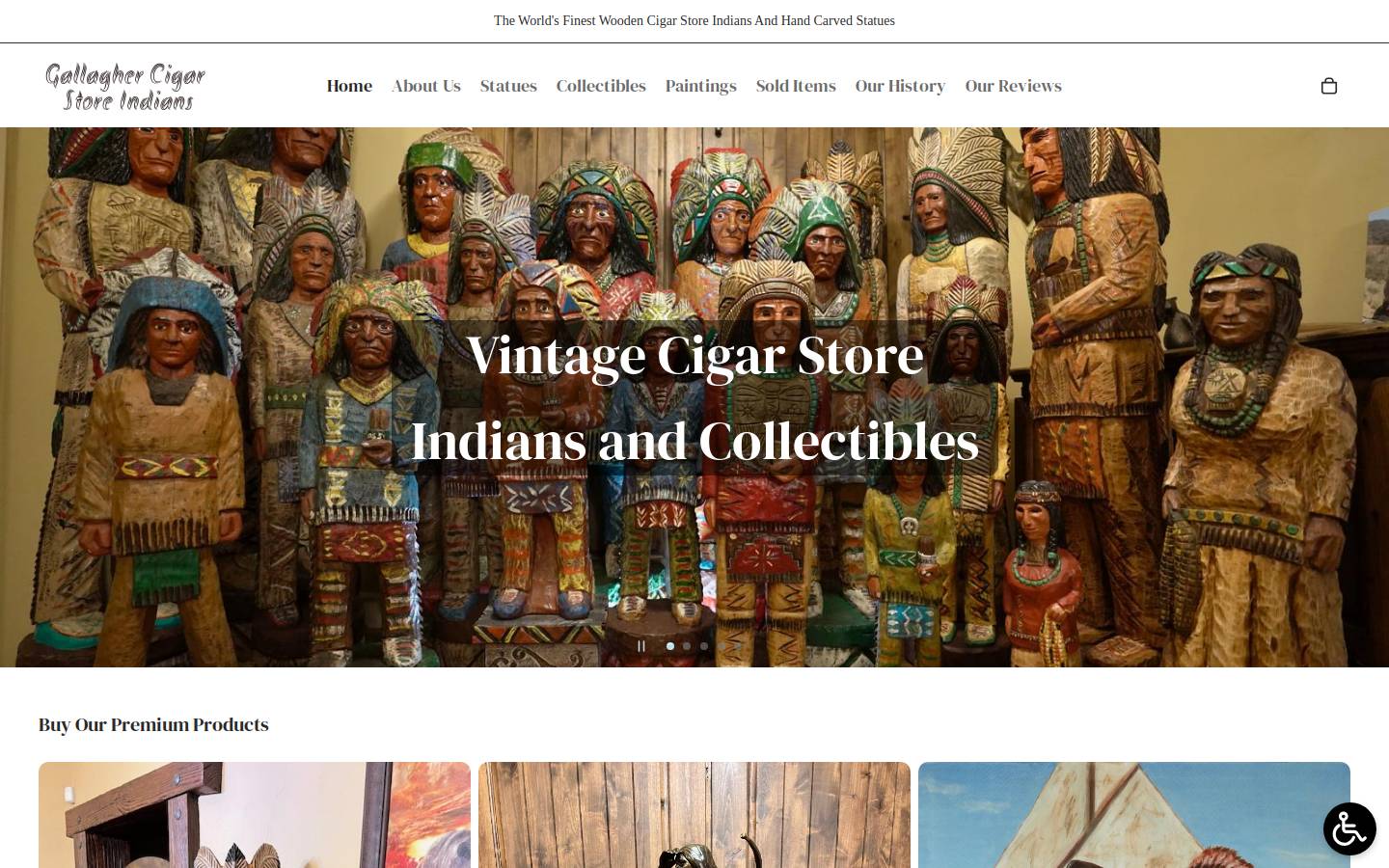 gallagherscigarstoreindians.com homepage screenshot