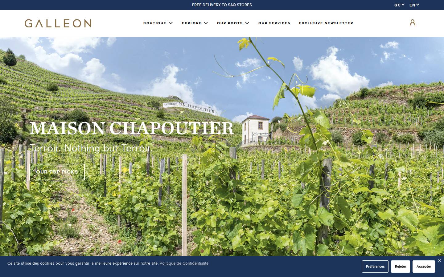 galleonwines.ca homepage screenshot