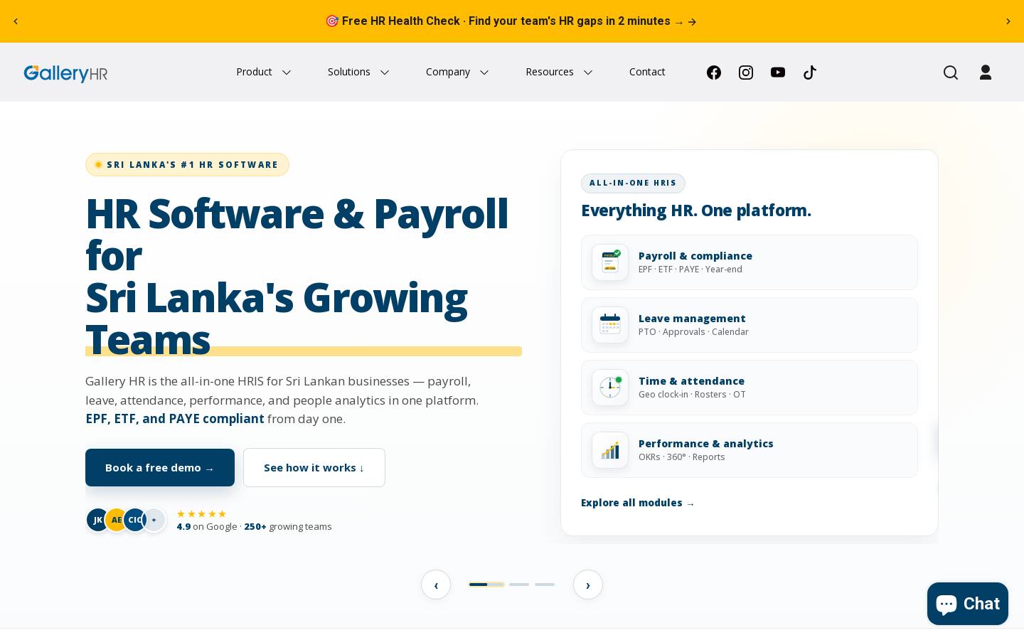 Galleryhr homepage screenshot