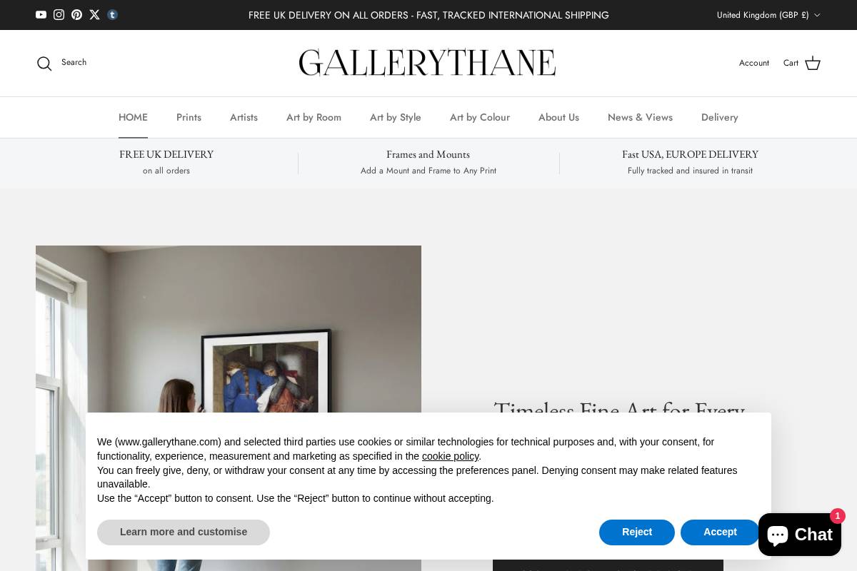 gallerythane.com homepage screenshot