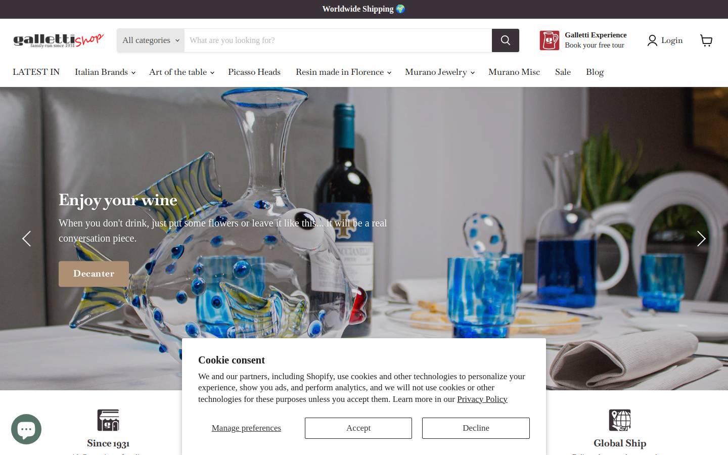gallettishop.com homepage screenshot