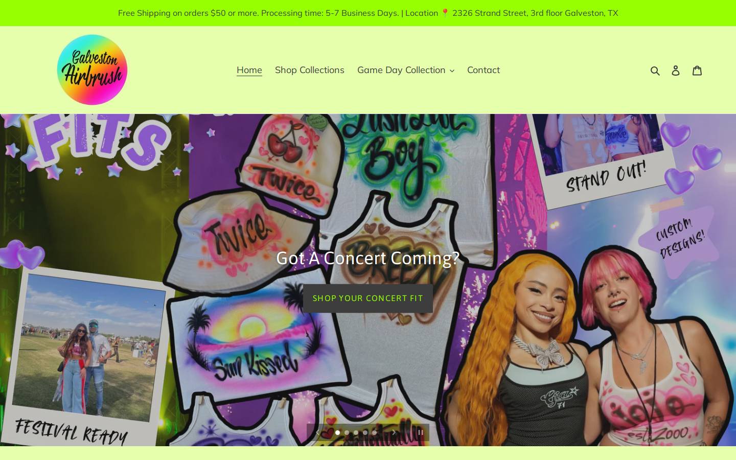 galvestonairbrush.com homepage screenshot