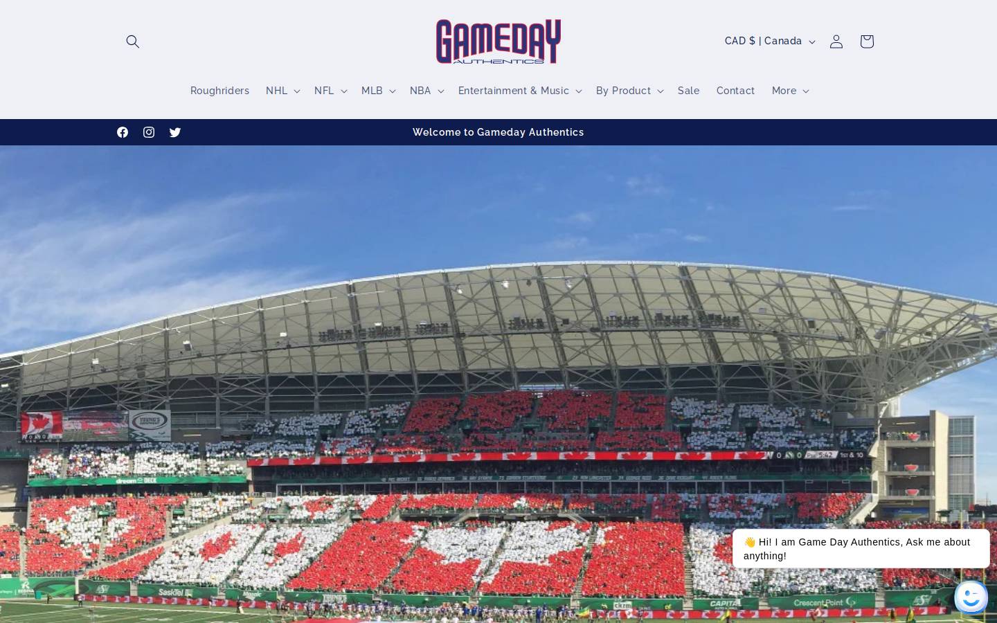gamedayauthentics.ca homepage screenshot