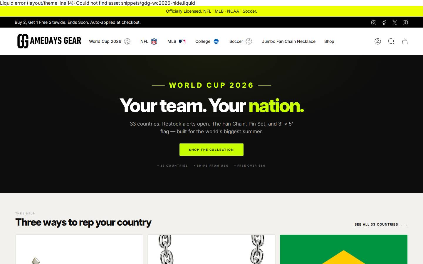 Gamedaysgear homepage screenshot